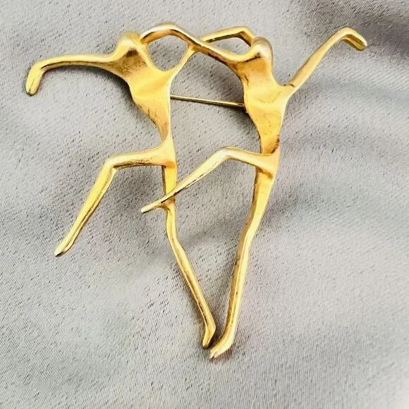 Vintage AJC Ballet Dancer Brooch Brushed Gold Tone Pin Modern MCM Lyrical 4370 - Picture 5 of 10